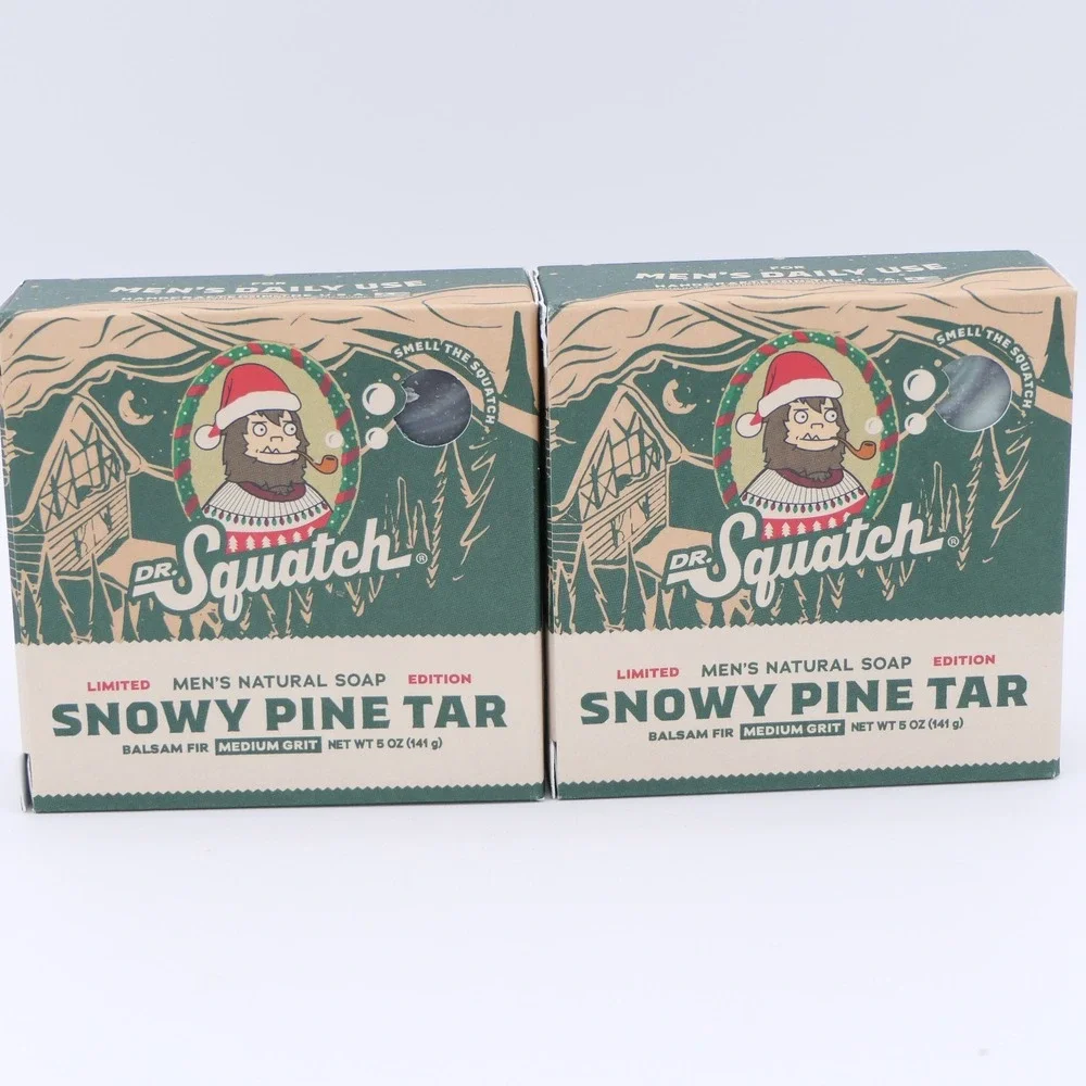 Dr Squatch Snowy Pine Tar Medium Grit Men's Natural Soap 2 Pack Limited Edition